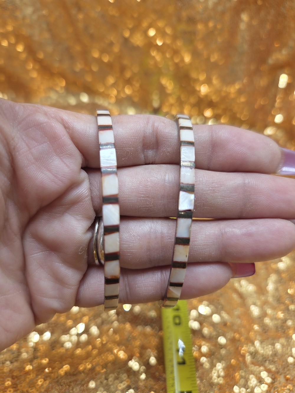 Shell Inlay Hoop Earrings in Cream and Brown - Women Jewelry
